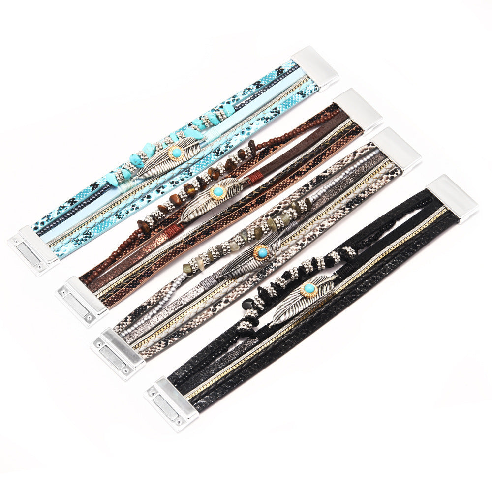 Vegan Croc Leather Bracelet Stack