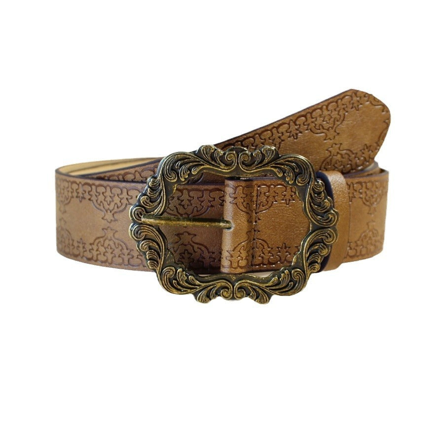 Vegan Leather Casual Buckle Belt Bohemian Style brown