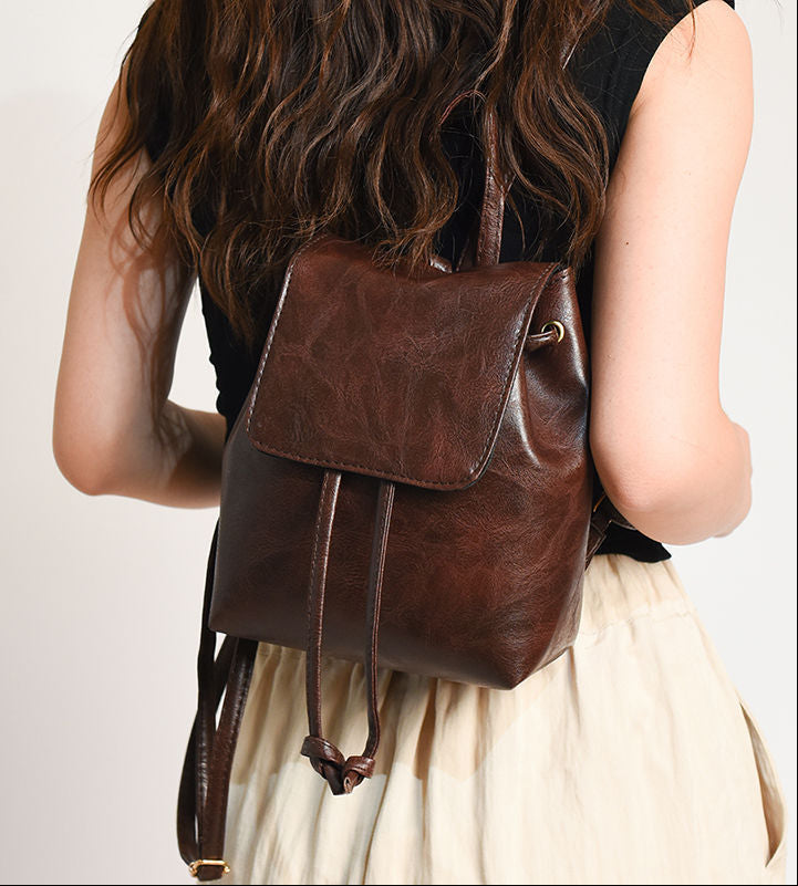 Vegan Leather Small Boho Backpack Women's