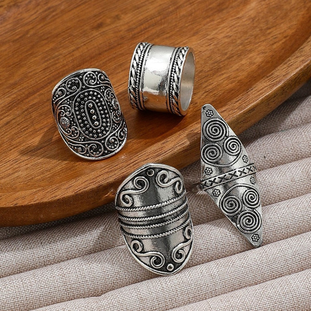Vintage Silver Rings Set 4 Pcs