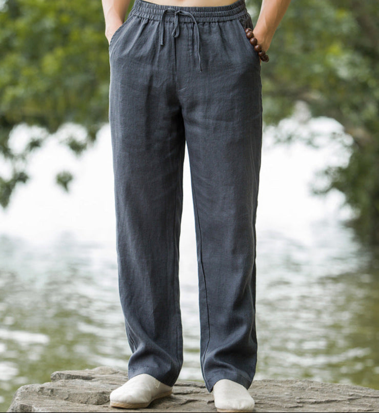 Elastic Drawstring Waistband Boho Linen Pants for Men