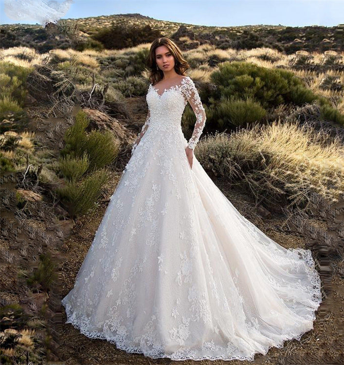 White Boho Ball Gown Wedding Dress