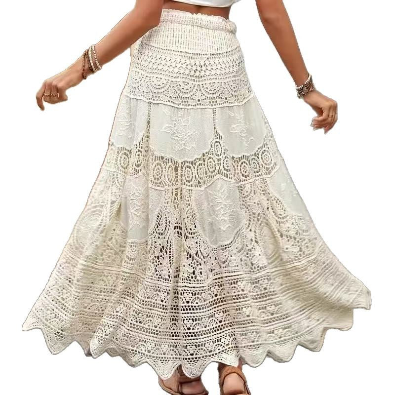 Off White Boho Chic Embroidered Skirt