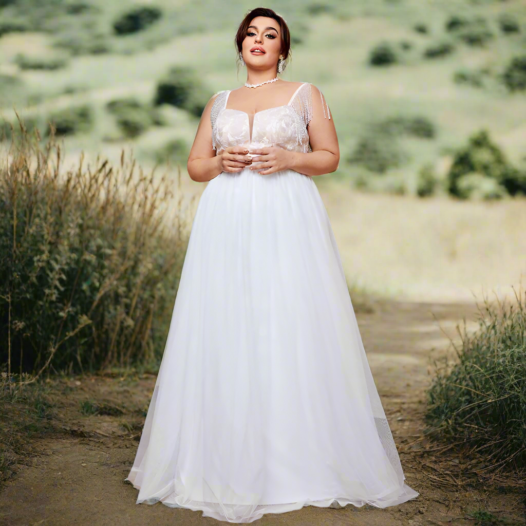 White Boho Chic Plus Size Wedding Dress