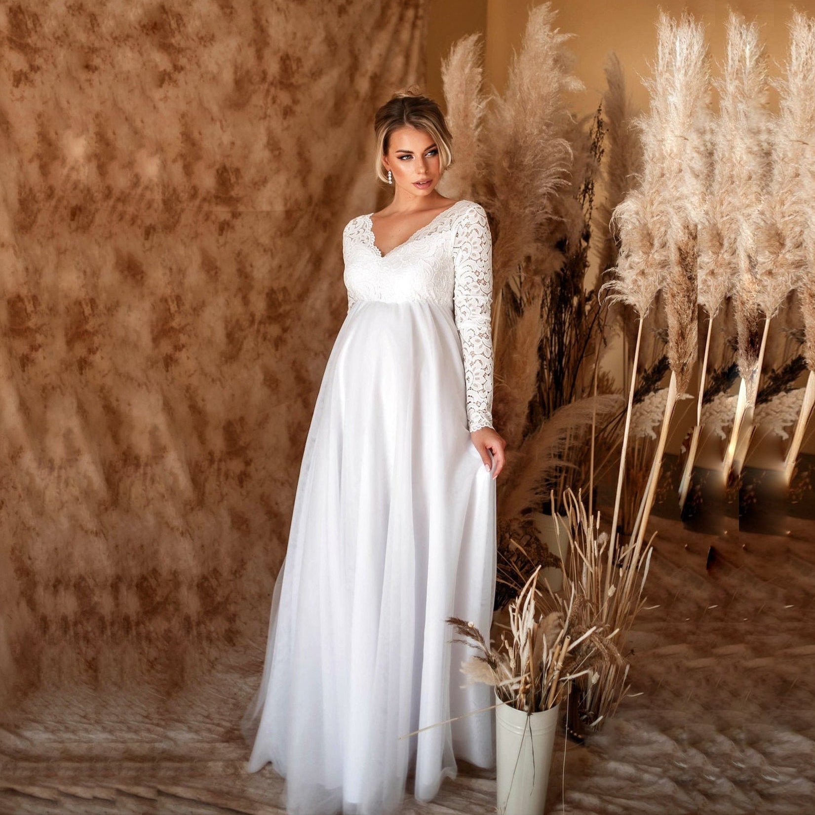 White Boho Maternity Wedding Dress