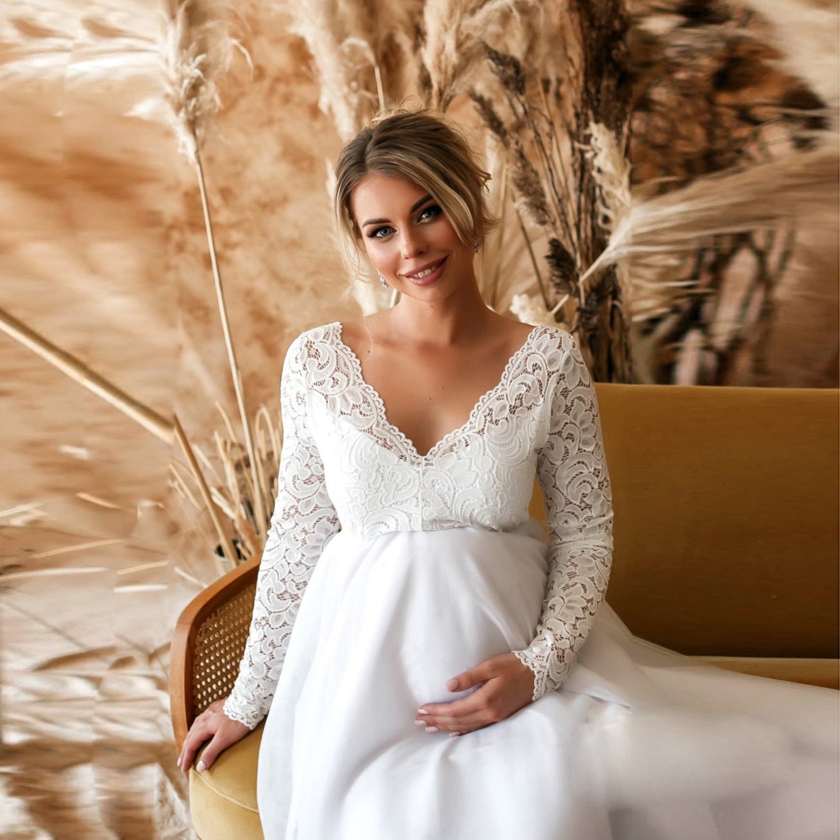 White Boho Maternity Wedding Dress