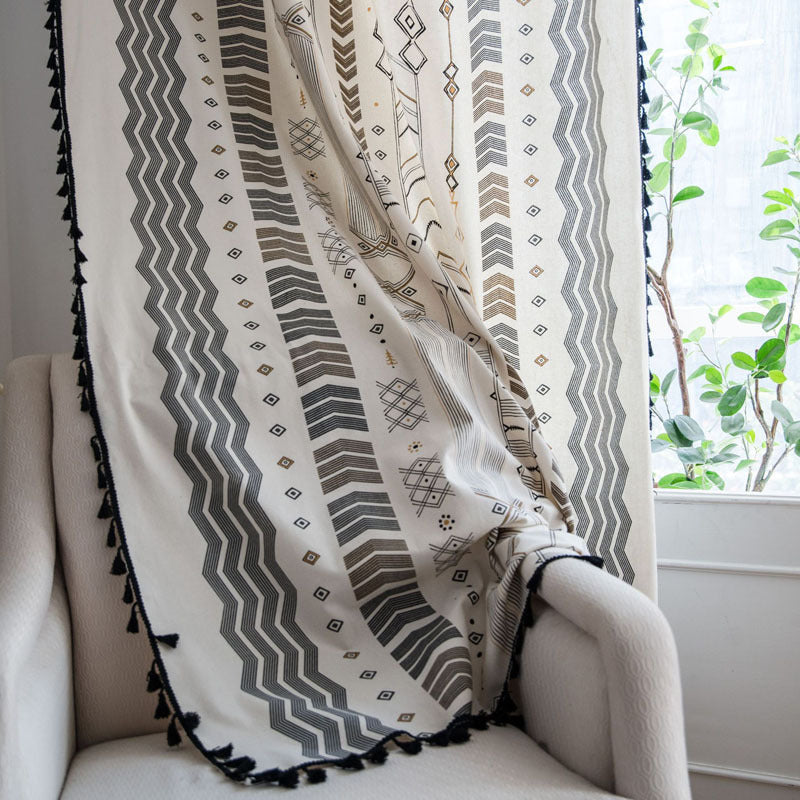White Boho Patterned Curtain Tassels