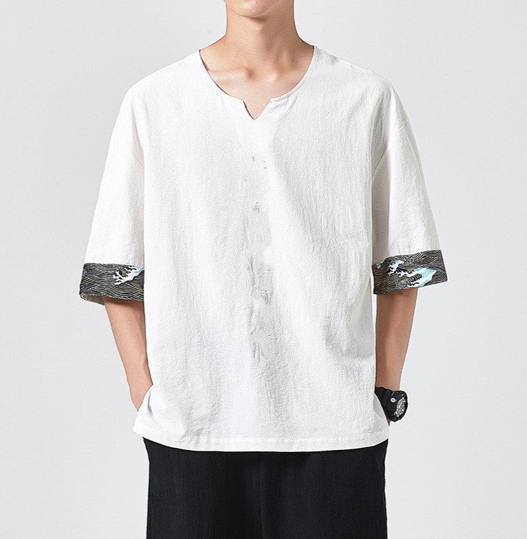 White Short Sleeve Boho Shirt for Men