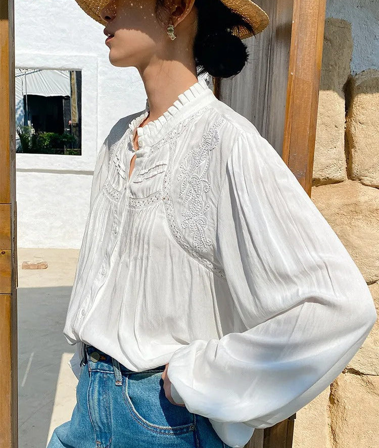 White Boho Chic Long Sleeve Shirt