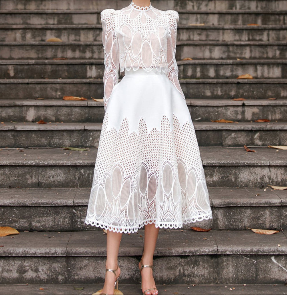lace White Embroidered Lace Midi Boho Chic Wedding Dress