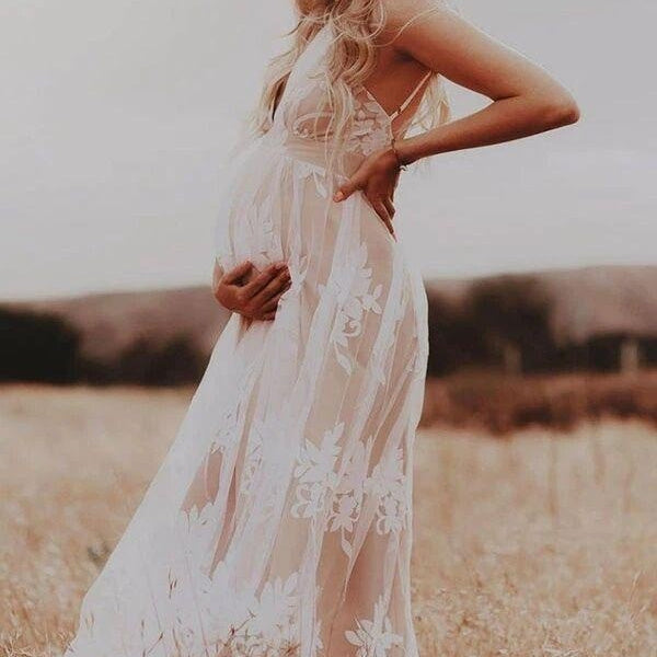 White Embroidered Maternity Dress