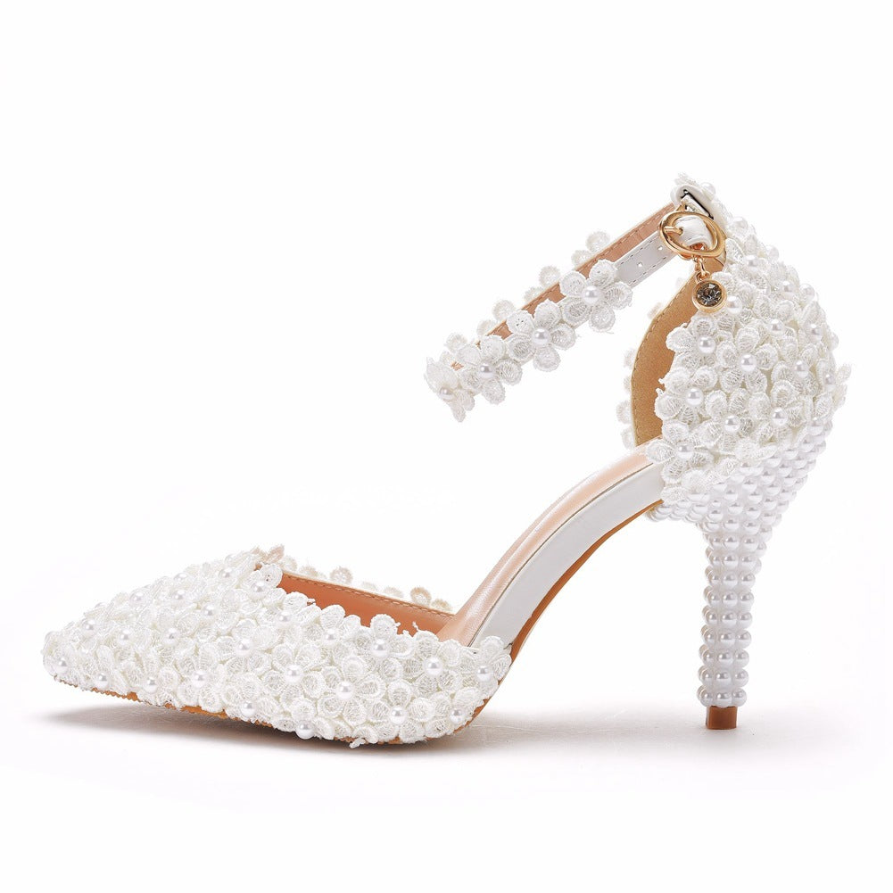 wedding White Floral Embroidered Bridal Heels Boho Style