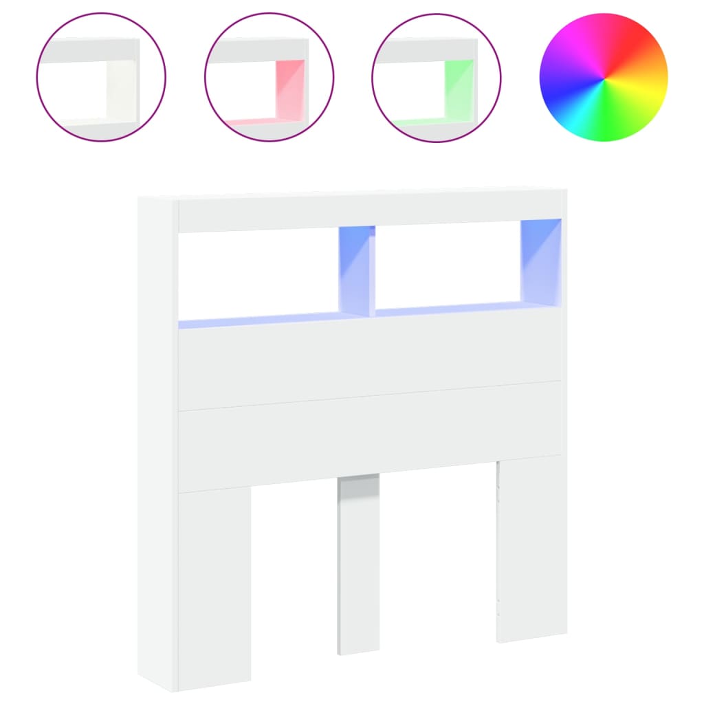 White Headboard with Shelves and LED Lights