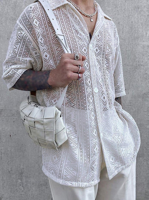 White Lace Bohemian Shirt for Men