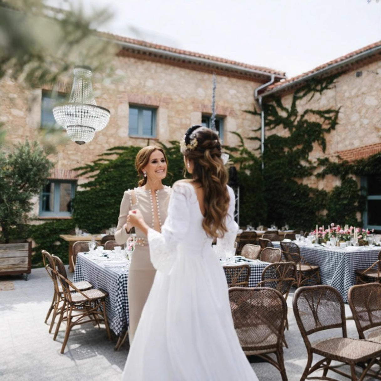 White Long Sleeve Tulle Mesh Bridal Dress