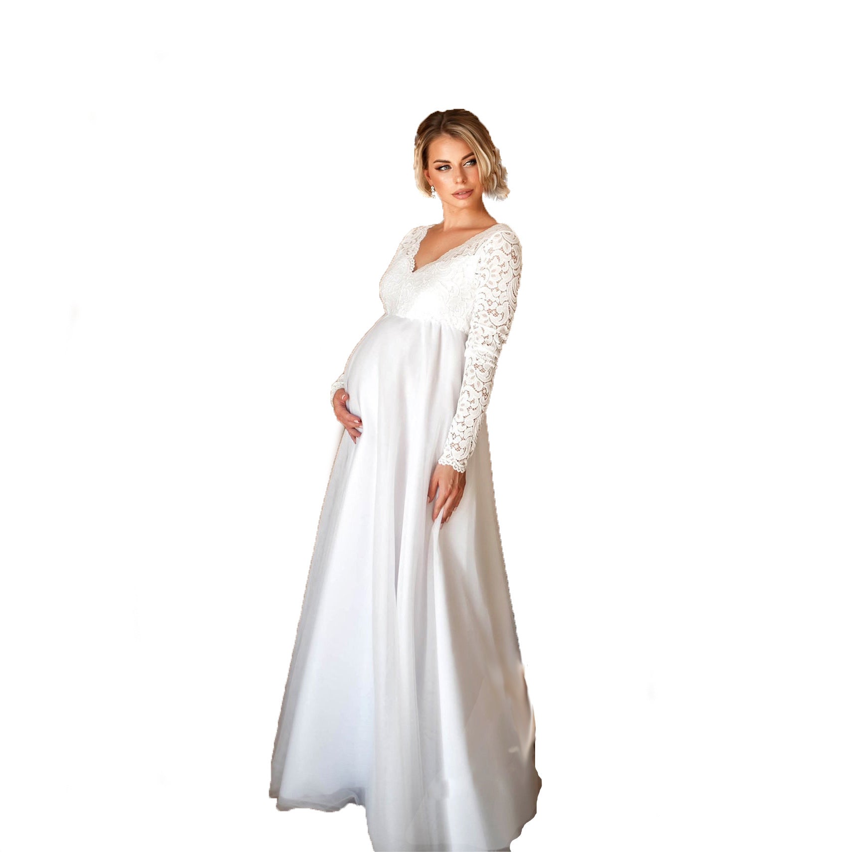White Boho Maternity Wedding Dress