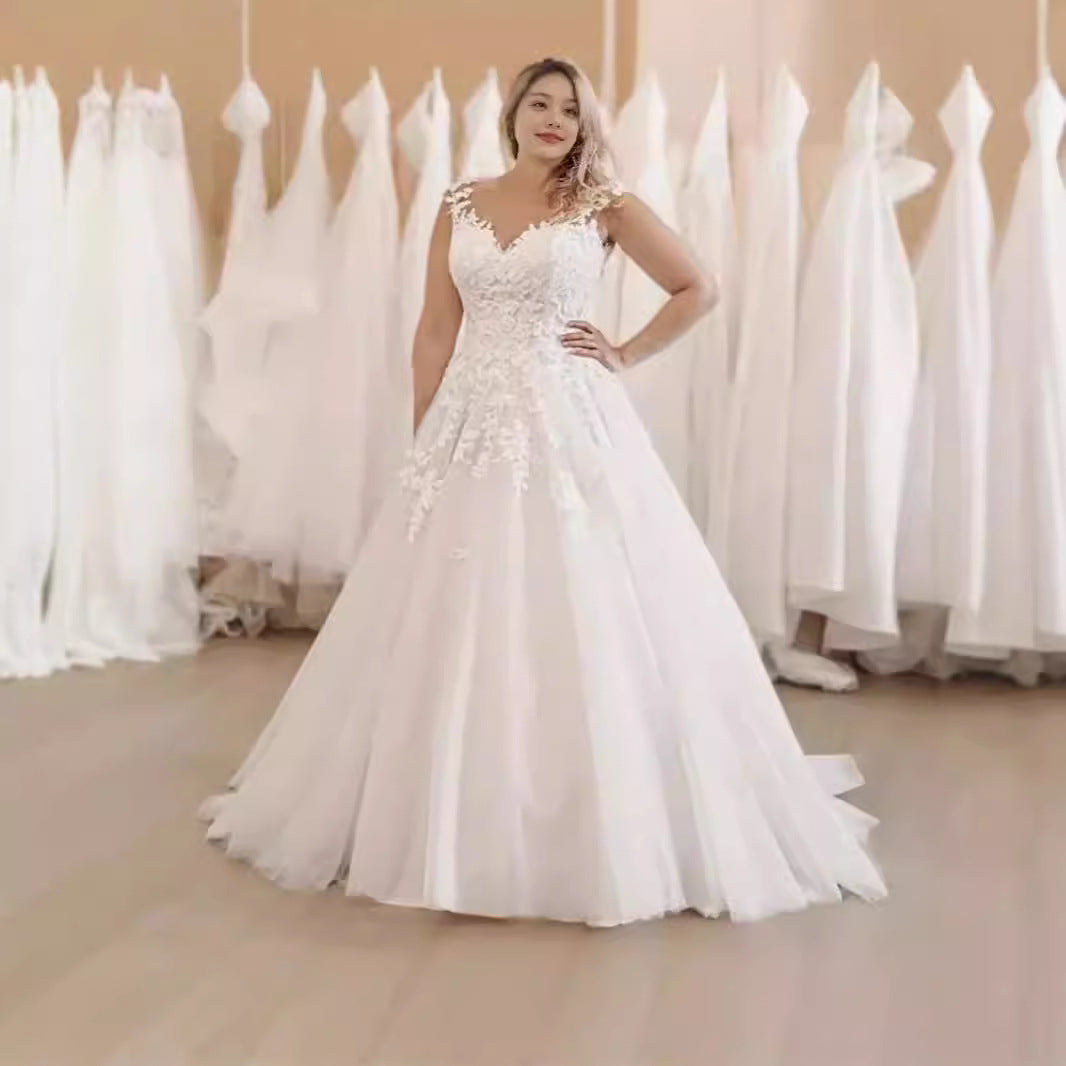 White Mesh Plus Size Boho Wedding Gown