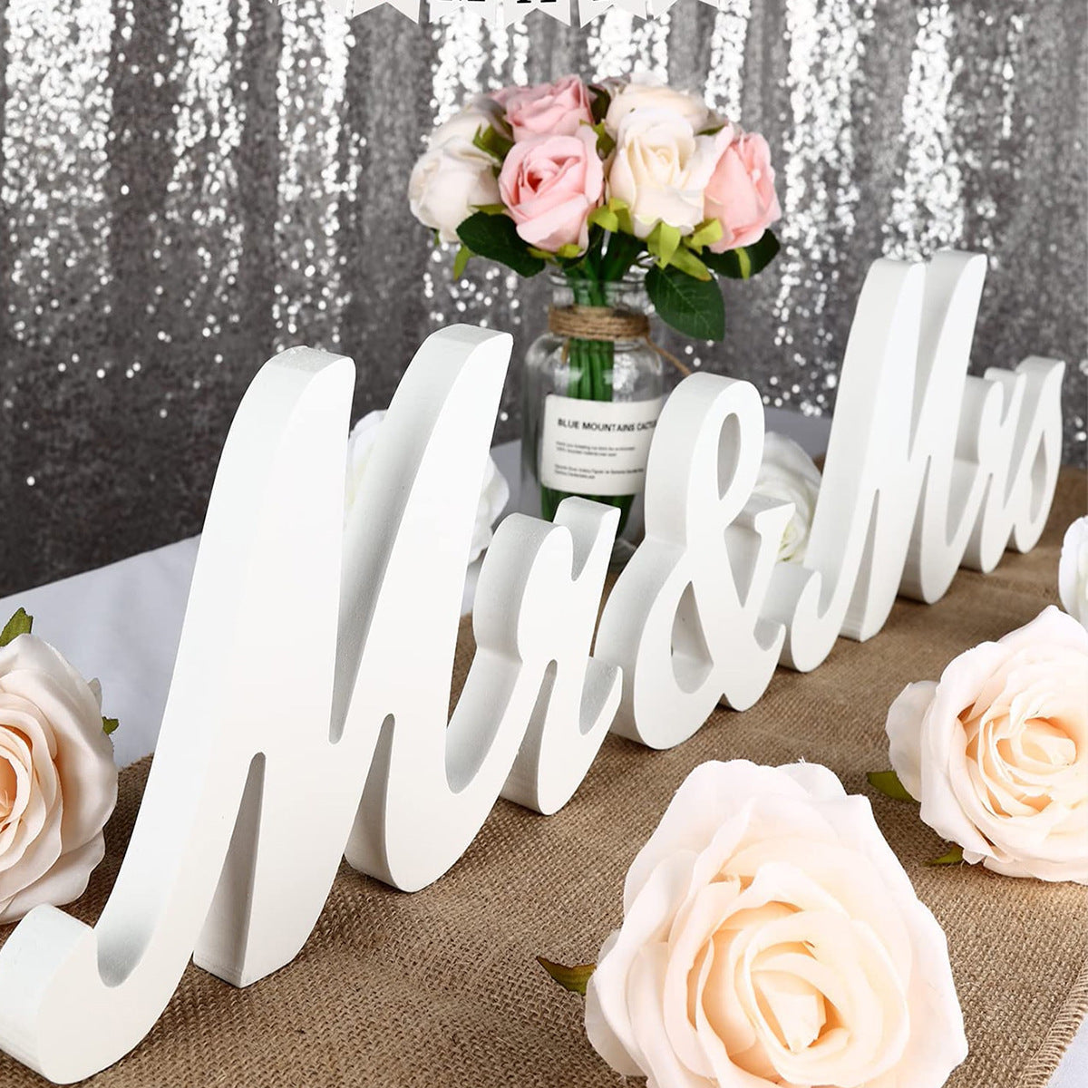 White Mr and Mrs Wedding Sign