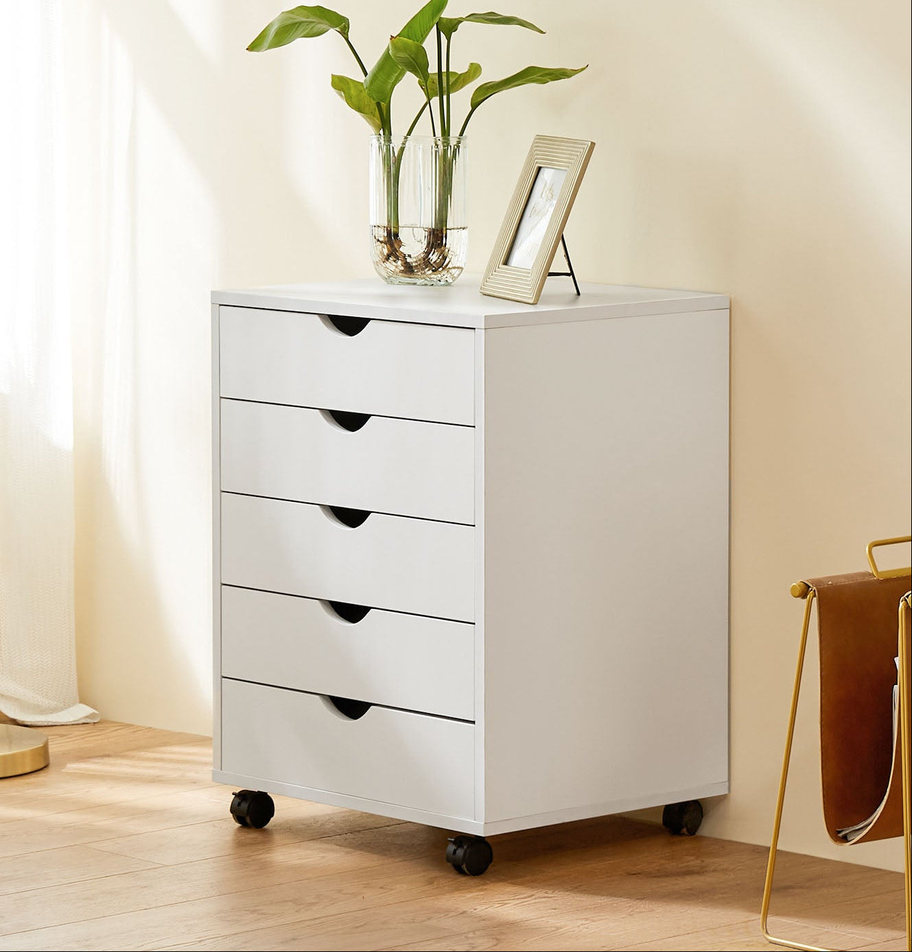 White Rolling Dresser with Wheels