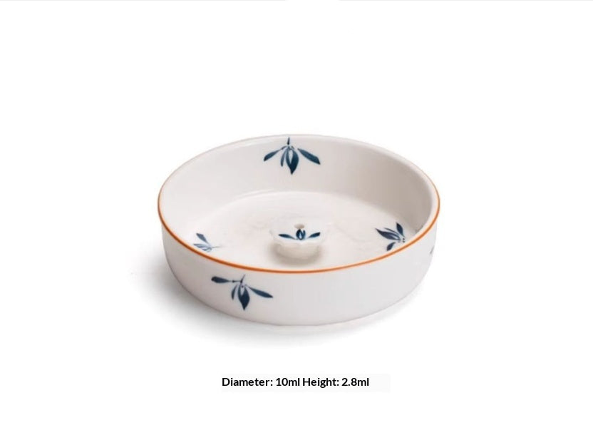 White Round Ceramic Incense Burners with Blue Flowers