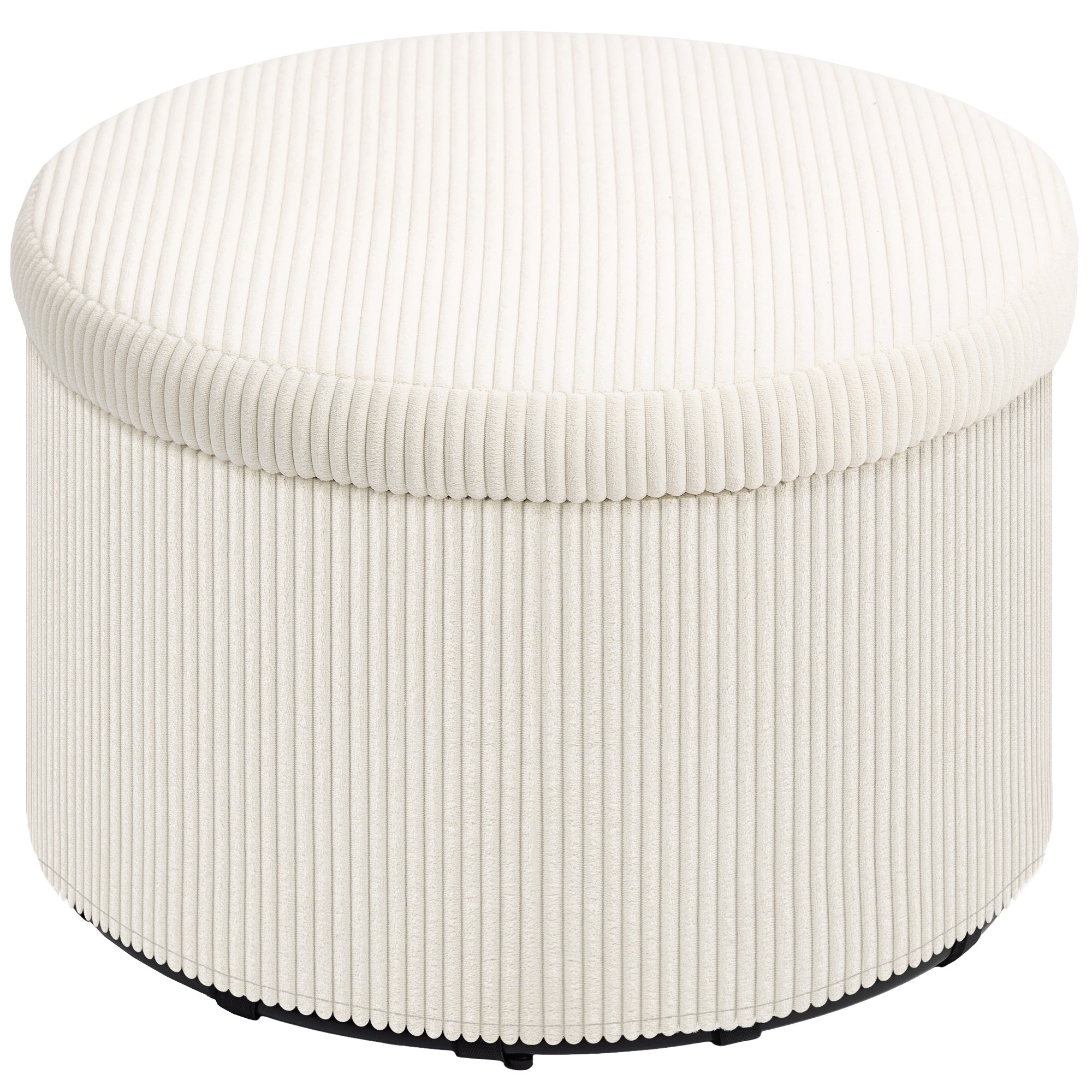 Round ottoman with ribbed texture on a white background