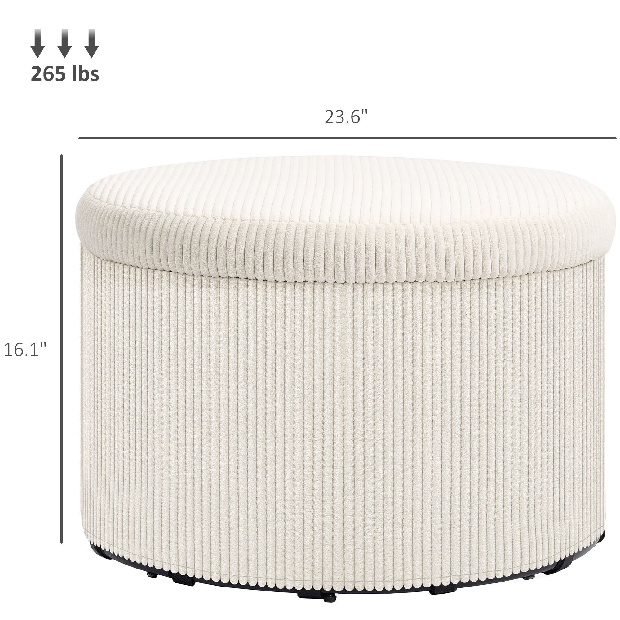 White Round Storage Corduroy Ottomans