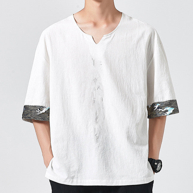 White Short Sleeve Boho Shirt for Men