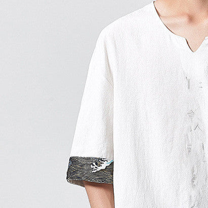 White Short Sleeve Boho Shirt for Men