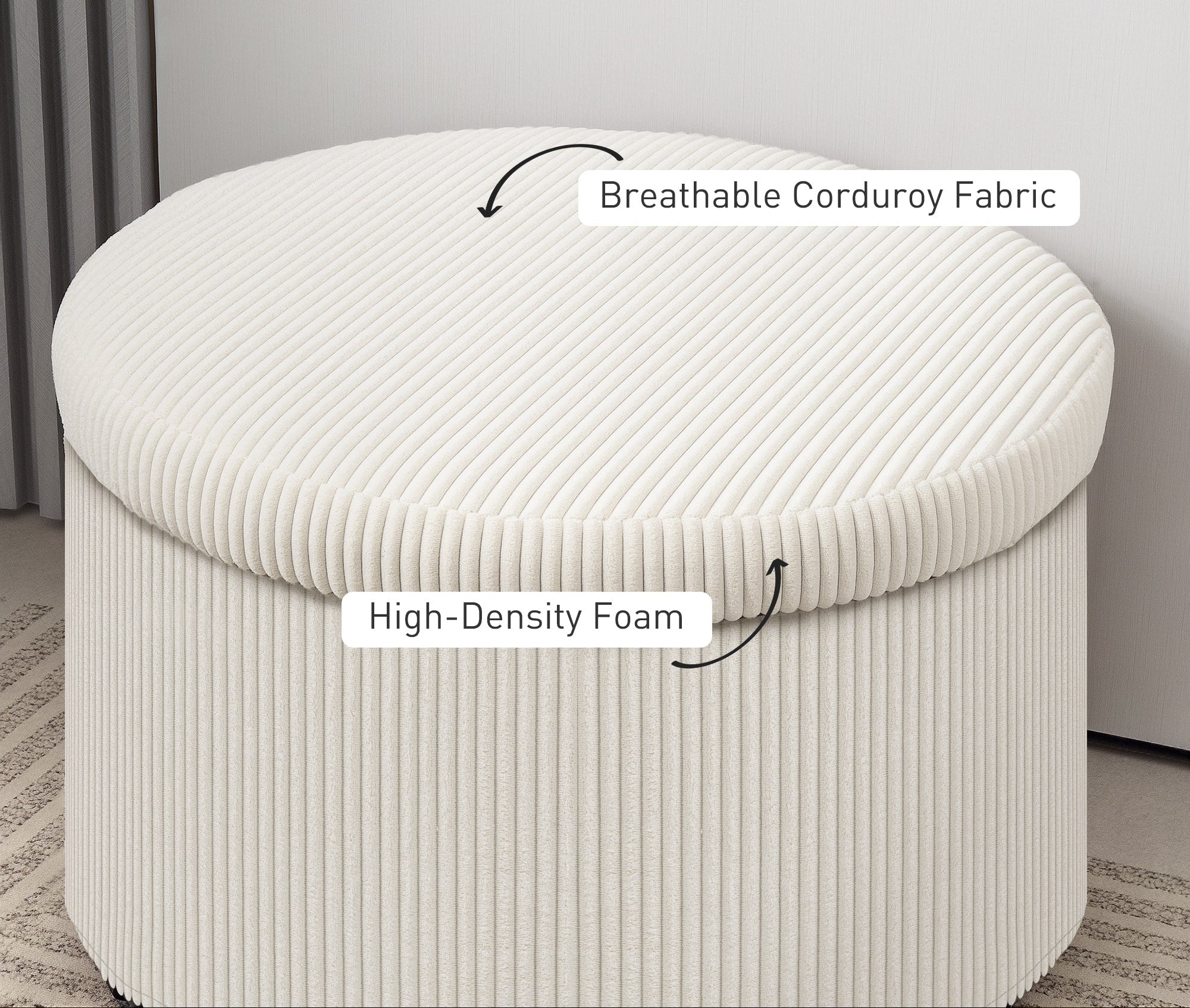 White Storage Corduroy Ottoman