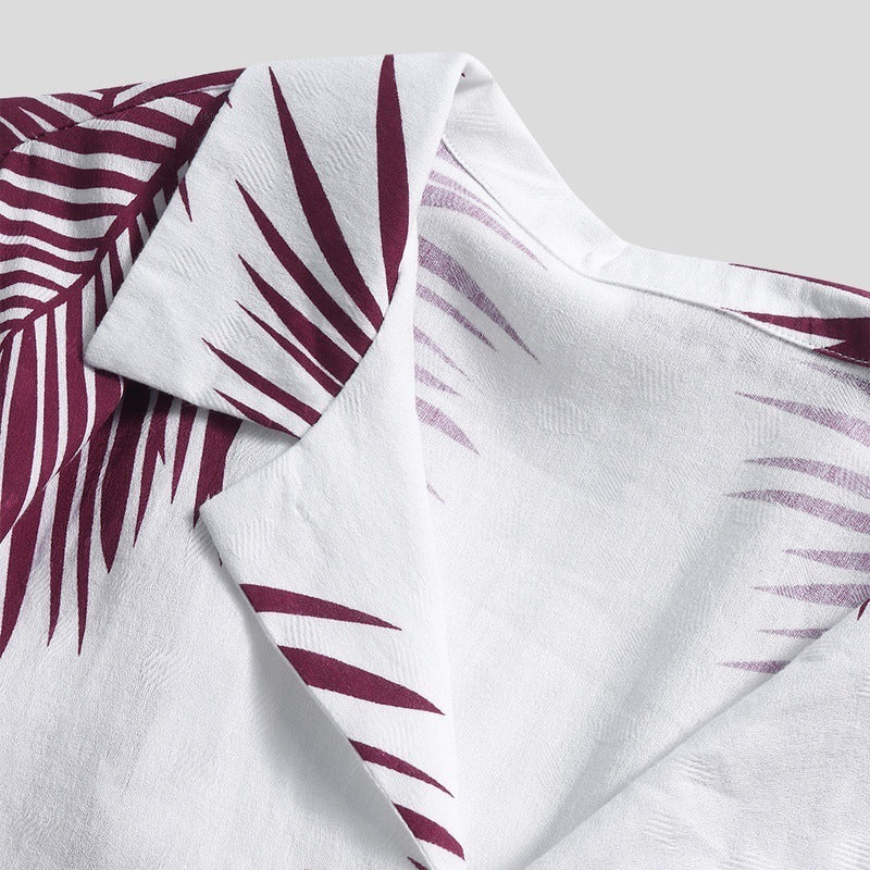 leaves White Summer Bohemian Shirt with Leaf Design