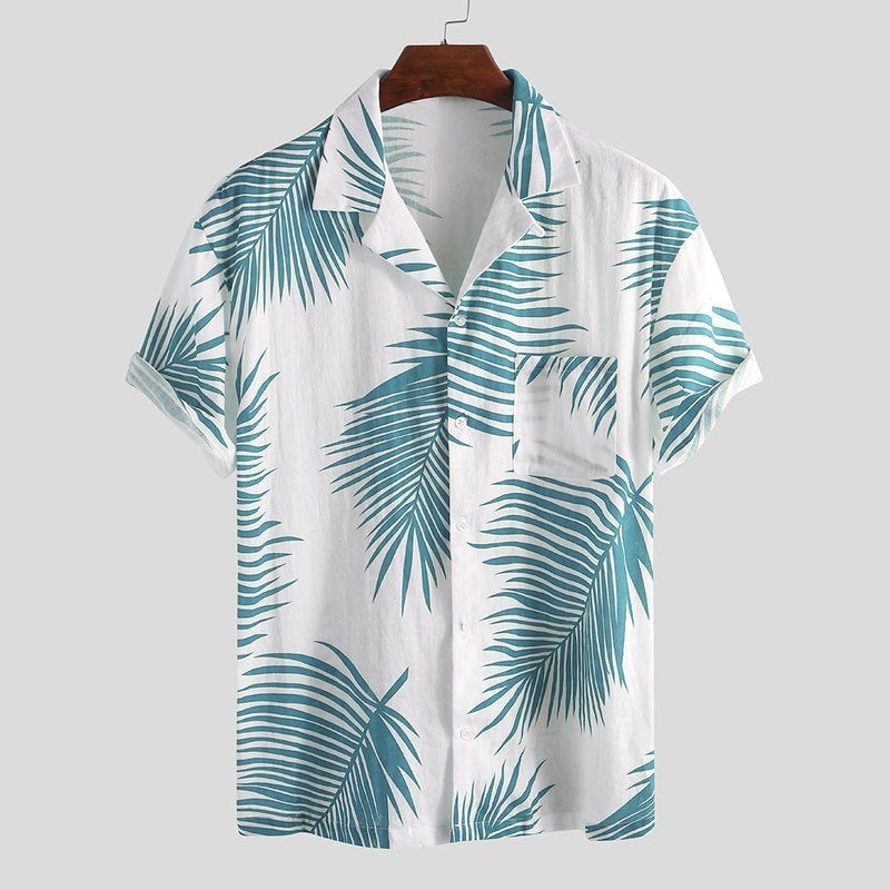 White Summer Bohemian Shirt with Leaf Design