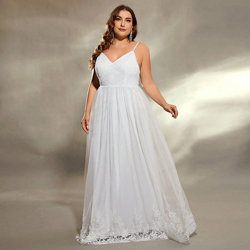 White V-Neck Sleeveless Boho Plus Size Wedding Dress
