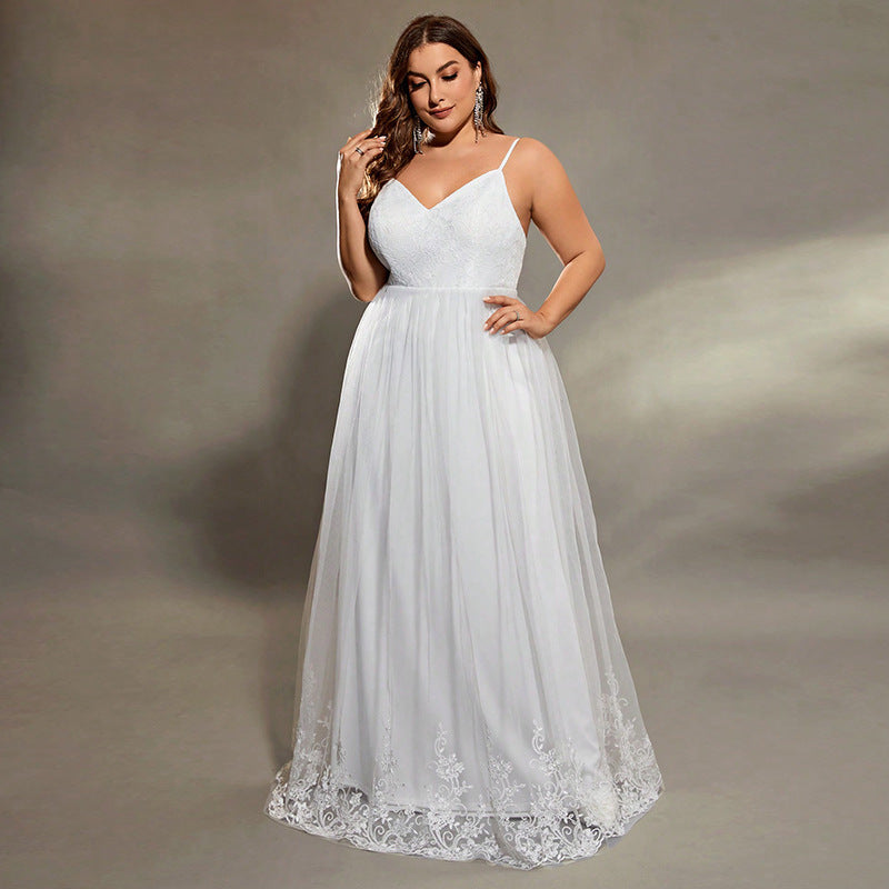 White V-Neck Sleeveless Boho Plus Size Wedding Dress