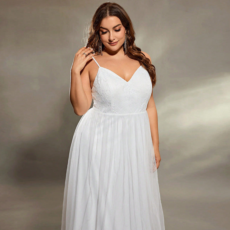 White V-Neck Sleeveless Boho Plus Size Wedding Dress