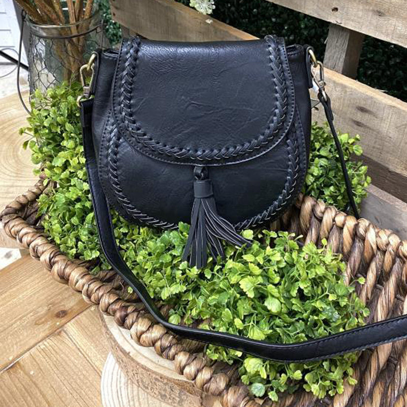 black Women's Vegan Leather Boho Crossbody Bag