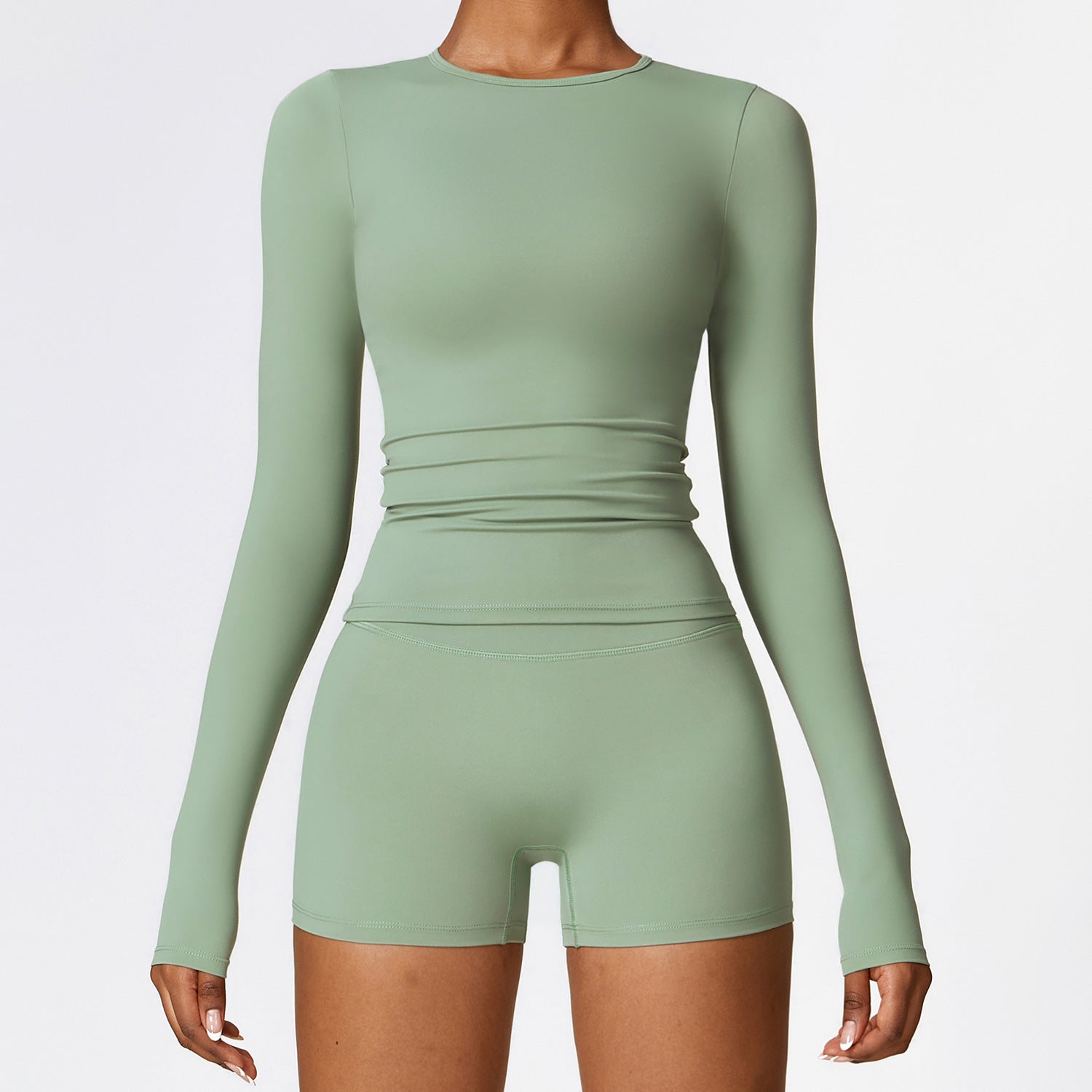 Women's Yoga Activewear Set - Long Sleeve Top with Shorts
