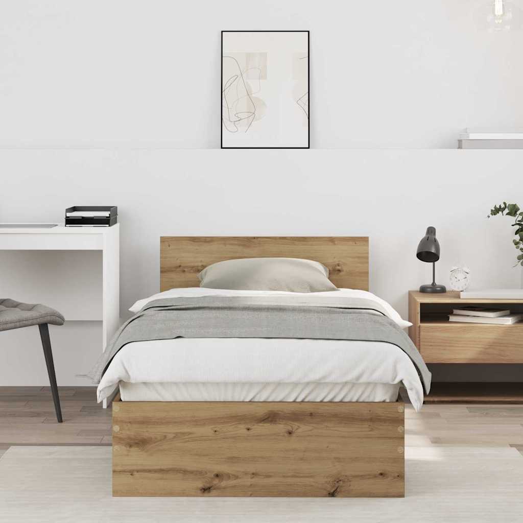 Wood bed frame on a white background