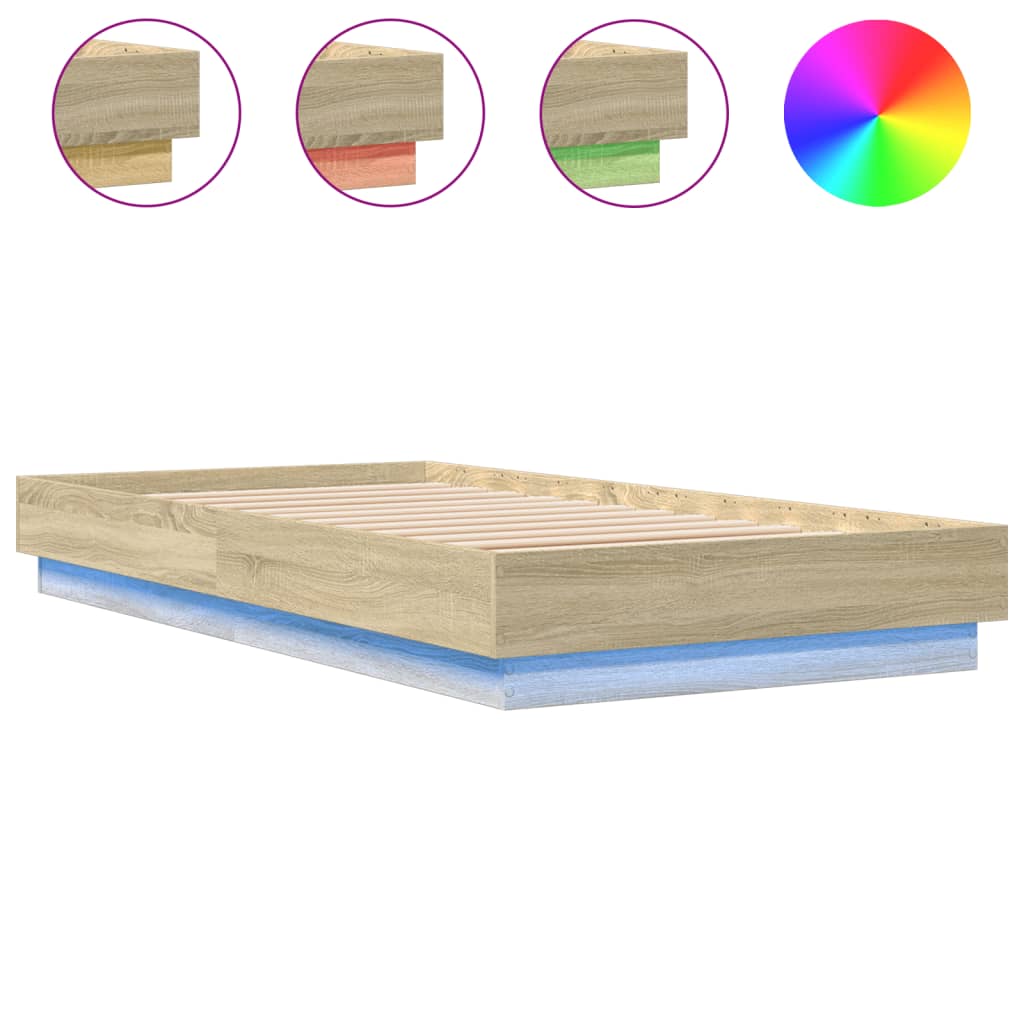 Wooden Bed Frame with Lights