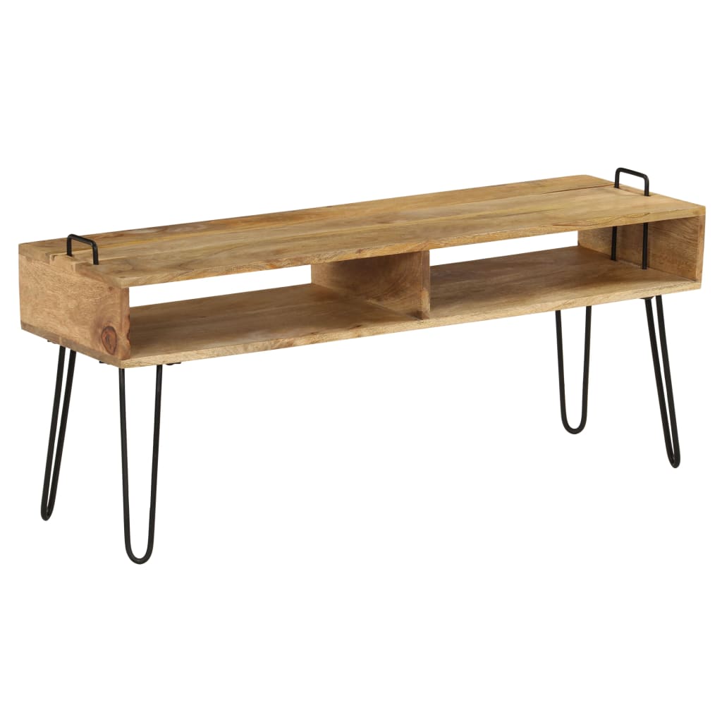 Wooden Open Shelf TV stand with Black Metal Legs