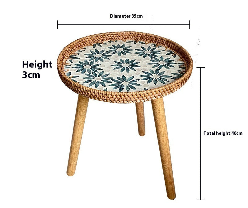 Small Wooden Rattan Bohemian Table