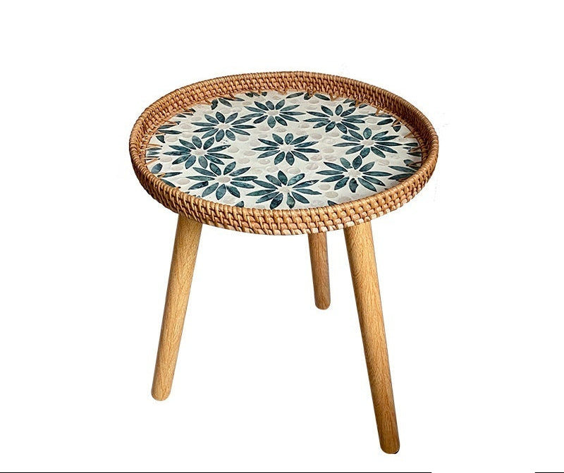 Small Wooden Rattan Bohemian Table