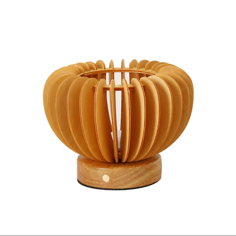 Wooden lamp with a unique design on a white background