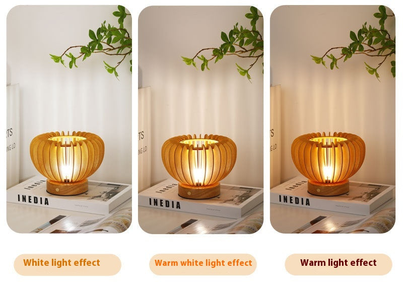 Wooden table lamp on a book with a minimal background
