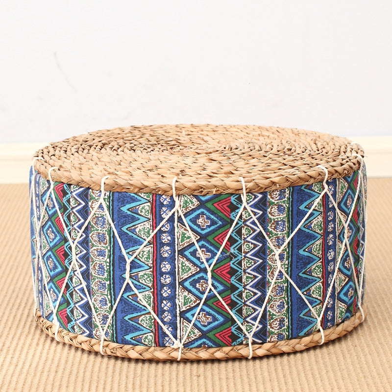 blue Woven Bohemian Patterned Pouf