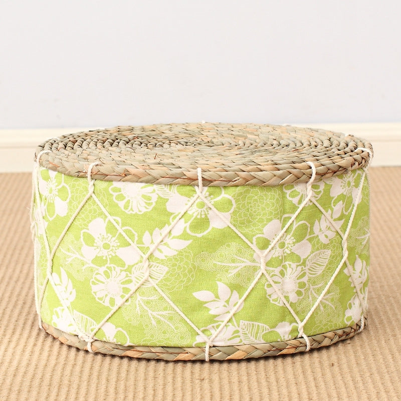 green Woven Bohemian Patterned Pouf