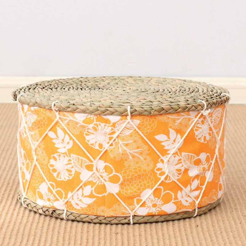 orange Woven Bohemian Patterned Pouf