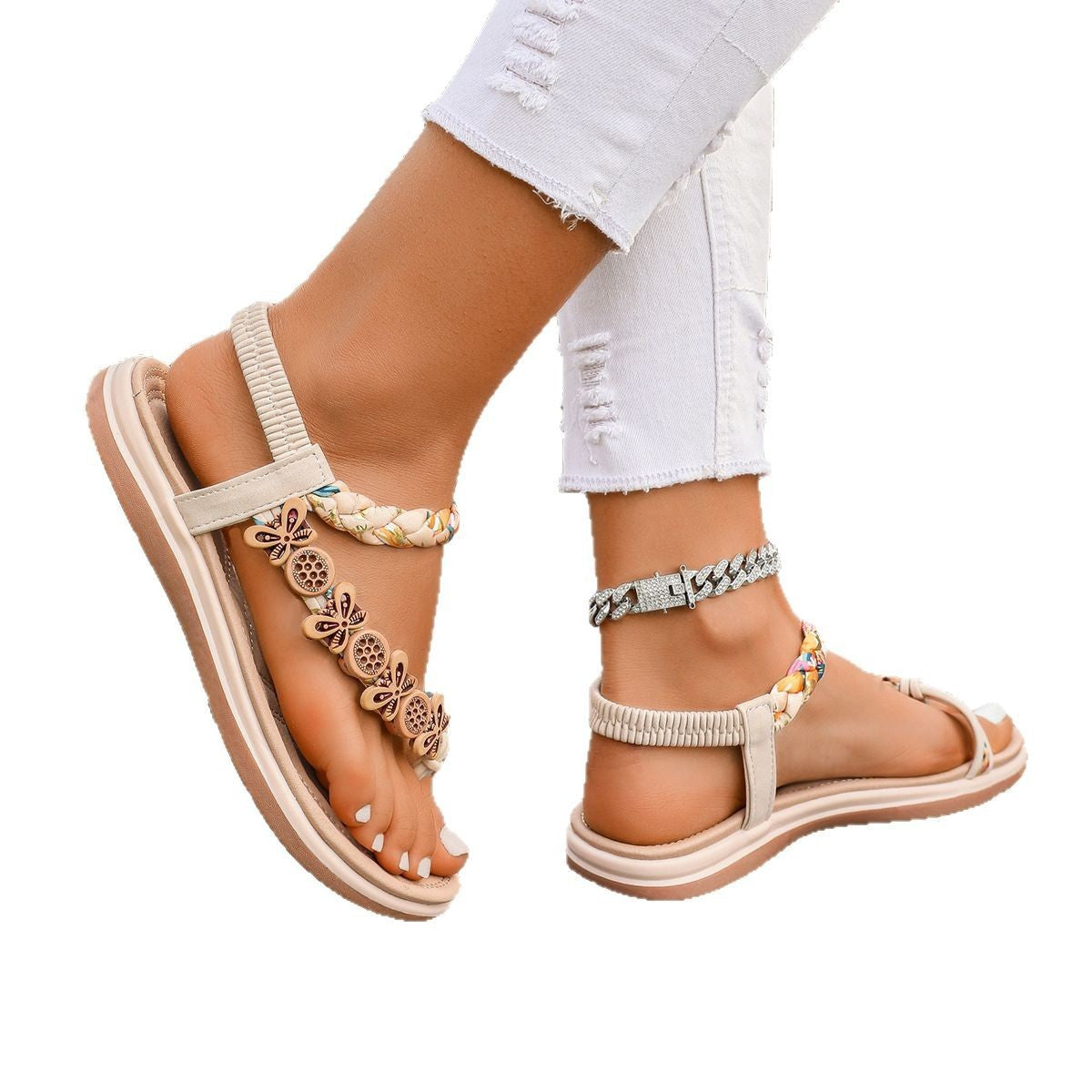 Woven Boho harmony Sandals with Butterfly Charms