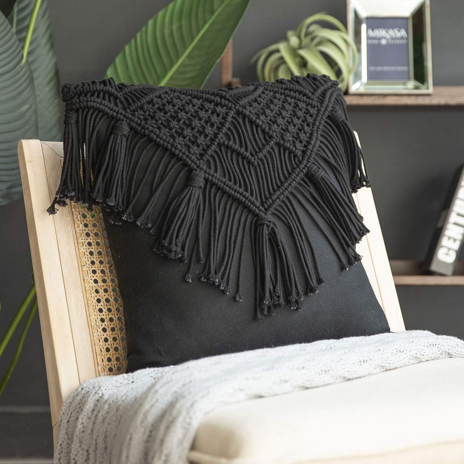 black Woven Macrame Pillow Cover