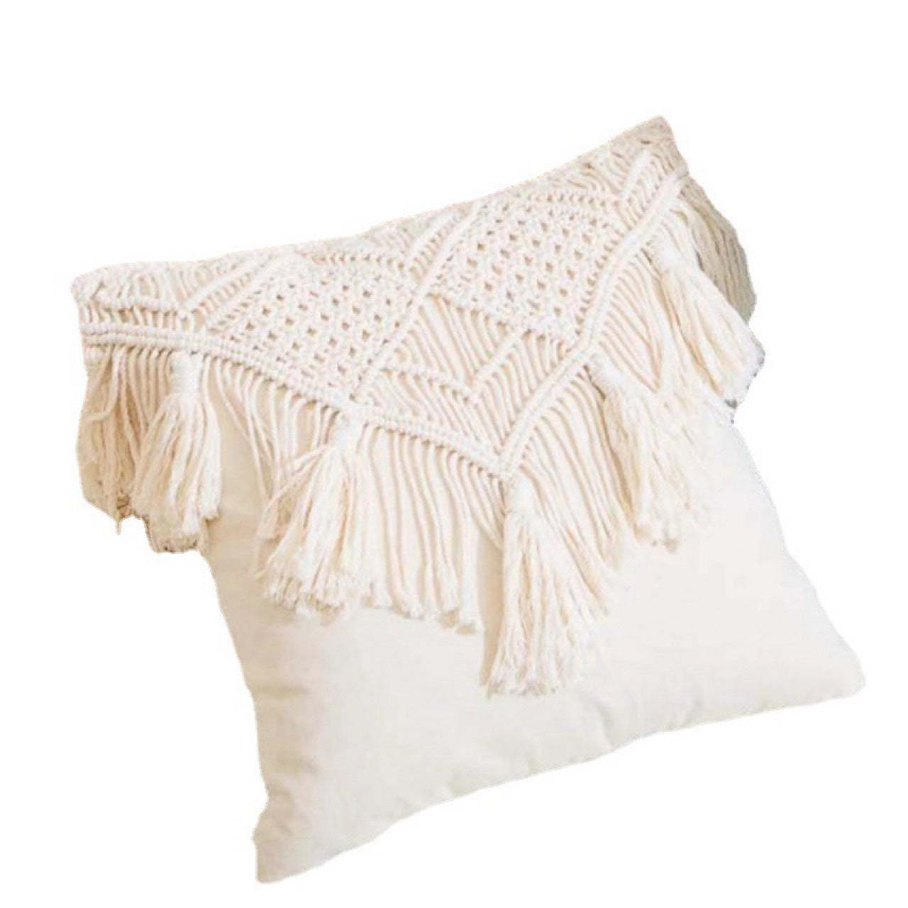 white Woven Macrame Pillow Cover