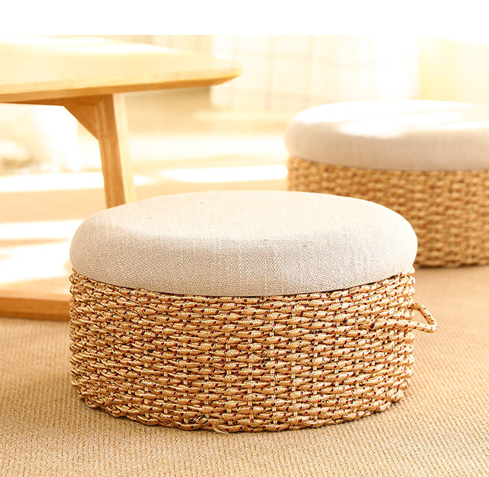 Woven Straw Ottoman Boho Style